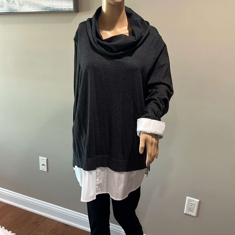 Chicos grey/white sweater twofer XL new with tags